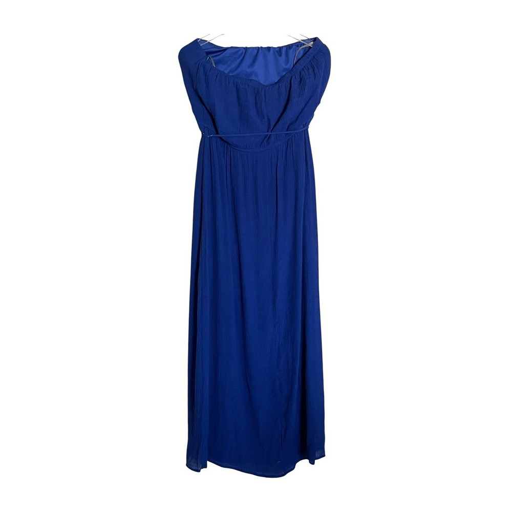 Corey P Womens Blue Strapless Maxi Dress Large Ruffle Front Tie Waist Textured - Picture 3 of 14